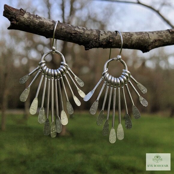 Silver Paddle Fringe Earrings - Picture 4 of 10